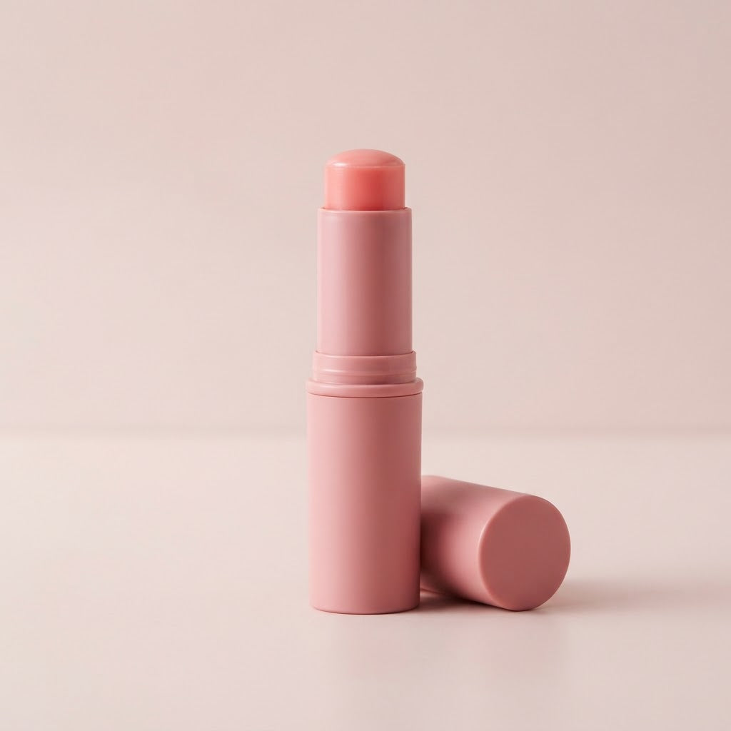 De LunaVor PDRN Collageen Balm Stick, vrijstaand op een roze achtergrond